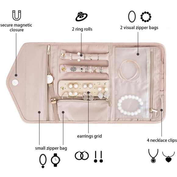 NWT BAGSMART Travel Jewelry Organizer Medium Soft pink - Picture 3 of 8